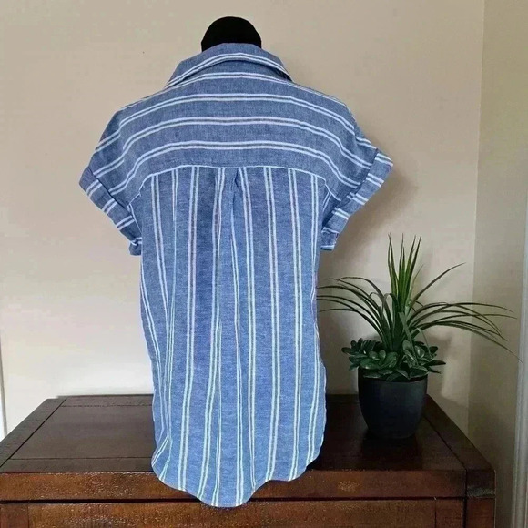 ❤️ Jachs Girlfriend Short Sleeved Linen Blend Blouse XS Striped Lightweight Top - Picture 3 of 14